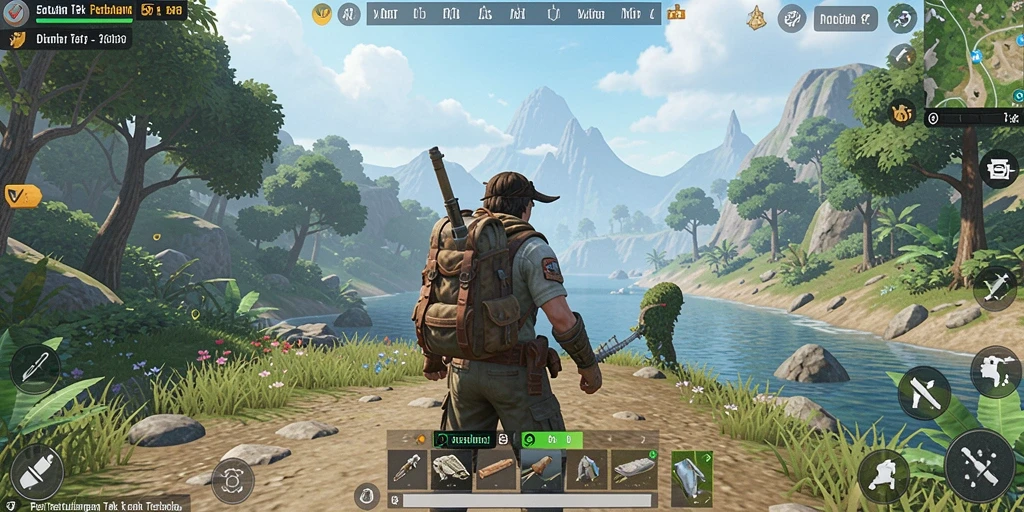 Screenshot gameplay 5RT yang menampilkan dunia terbuka yang luas.