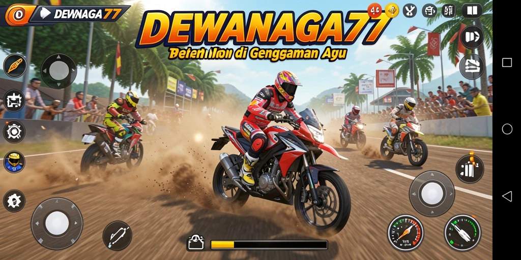 Gameplay seru DEWANAGA77 dengan balapan motor yang mendebarkan.