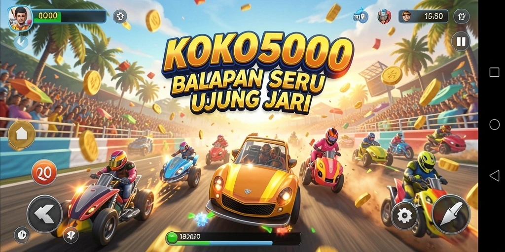 Screenshot gameplay KOKO5000 menunjukkan aksi balapan yang mendebarkan.