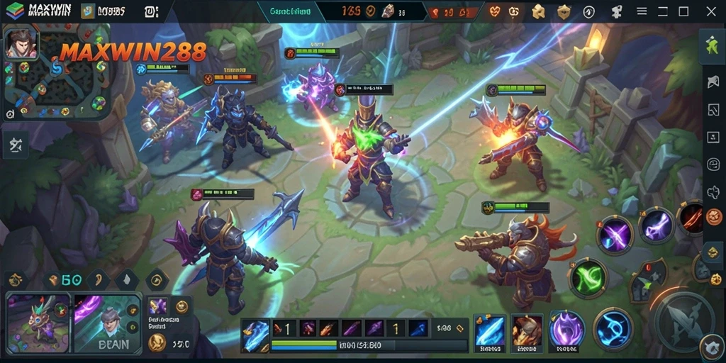 Tampilan menarik dari gameplay MOBA di MAXWIN288.