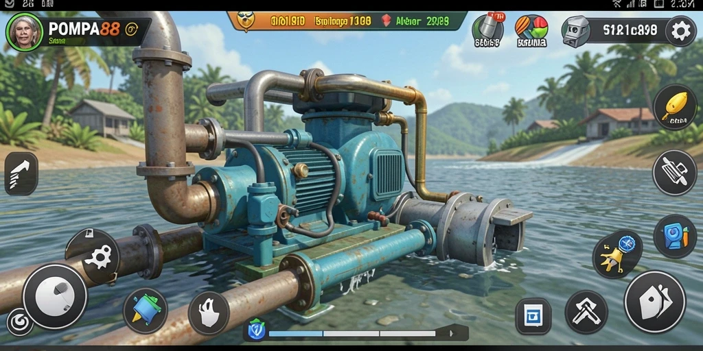 Screenshot POMPA88 yang menampilkan gameplay simulasi pengelolaan pompa air.